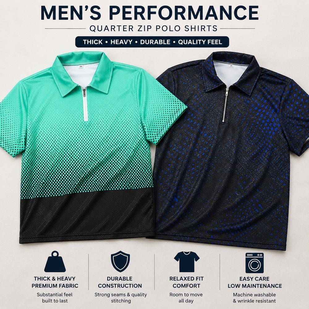Unbranded Mens 2XL Performance Quarter Zip Polo Shirt Geometric Sporty Teal